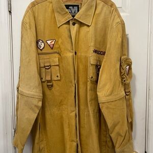 Vintage Mecca Leather Jacket Button Up Patches Pockets